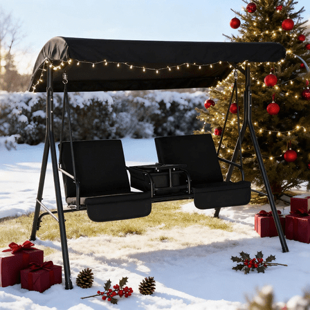 Zimtown Outdoor Porch Swing Canopy Patio Swing Hammock Swing Chair with Cup Holder,Ice Bag,Cushion