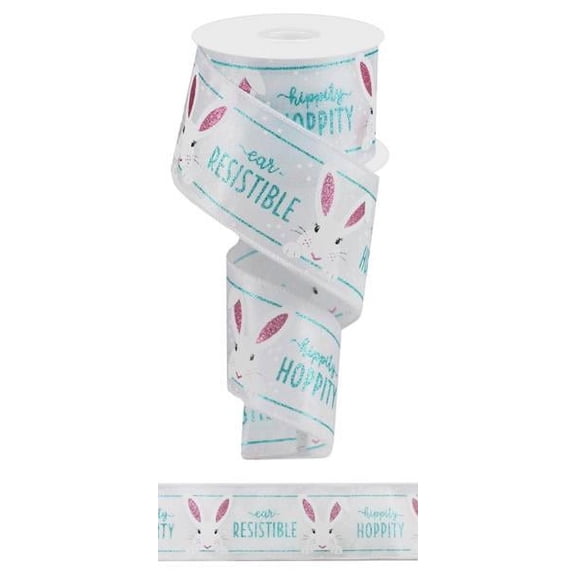 Easter Wired Ribbon, White Pink Blue - 2.5 Inches X 10 Yards Peeking Bunny Rabbit