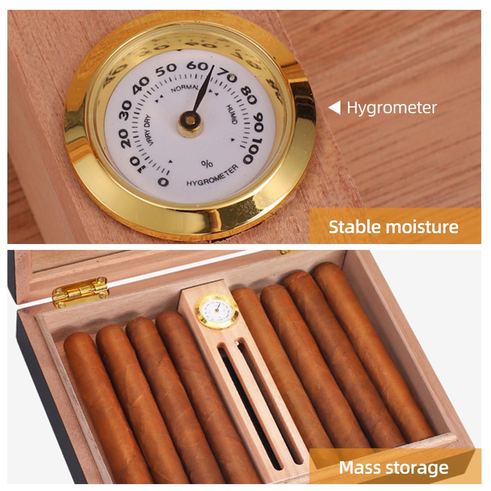 BIMZUC Elegant Cedar Cigar Humidor 10‑18 Cigars, Glass Window, Built‑in Hygrometer, Humidifier, Adjustable Dividers – Portable Desktop Case