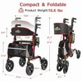 thumbnail image 3 of Rollator Walker with 18" Seat, 350lbs Capacity Lightweight Aluminum Frame 8" All-Terrain Wheels 6-Level Height Adjustable for Seniors, Red, 3 of 8