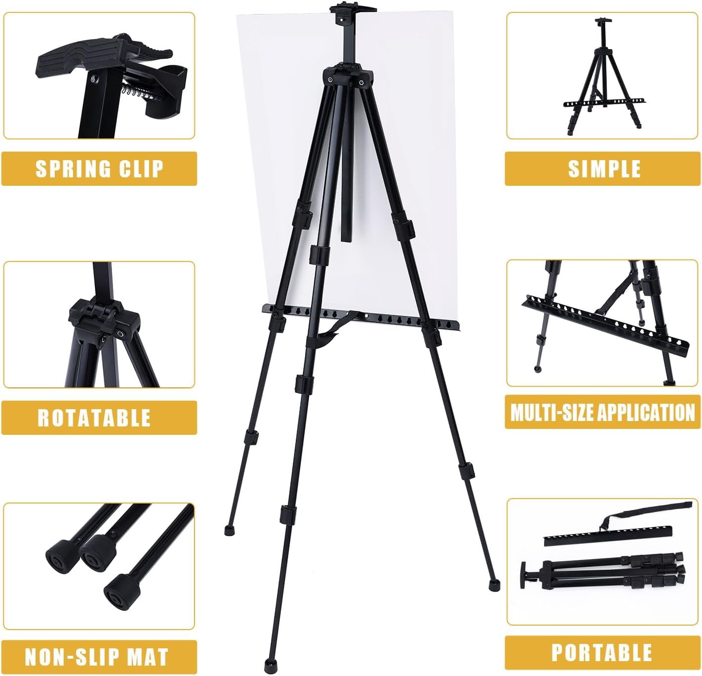 MXG Portable Aluminum Black Easel Stand for Painting, Signs, Display, 17-61 Inch Adjustable Height Tabletop & Floor Tripod Easel,with Tray Carry Bag, Poster,Artists, Students, Events
