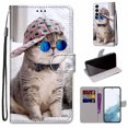 thumbnail image 1 of SaniMore Painted Wallet Case Compatible with Galaxy S23 Plus 5G, Stylish PU Leather Shell Magnetic Closure Shockproof Kickstand Case with Wrist Strap for Samsung Galaxy S23 Plus, Cat with Hat, 1 of 9