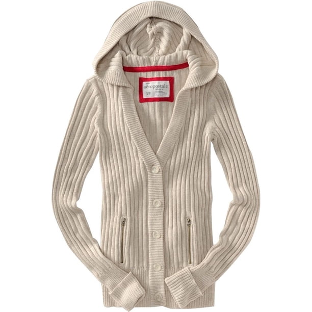 Aeropostale suéter con capucha y botones para mujer, marrón, extra pequeño
