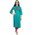 thumbnail image 6 of Bimba Women's Turquoise Embroidered Kurti Tunic Designer Ethnic Indian Kurta-14, 6 of 7