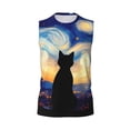 thumbnail image 6 of Lsque Cat Under Starry Skies Print Men's Cotton Blend Sleeveless Muscle Shirts (S-3XL)- Moisture Wicking, Odor Protection, UPF 30+,3X-Large, 6 of 8