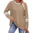 thumbnail image 4 of Women's Round Neck No Hood Sweatshirt, Long Sleeve Loose Fit Pullover Top with Breathable Comfort for Autumn Winter Season, Casual Daily Wear, Travel and Street Fashion Khaki XL, 4 of 5