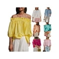 thumbnail image 3 of Michellecmm Fashion Women Ruffled Blouse Off-Shoulder Boat Neck Half Puffy Sleeves Loose Flowy Fit Leisure Tops, 3 of 9