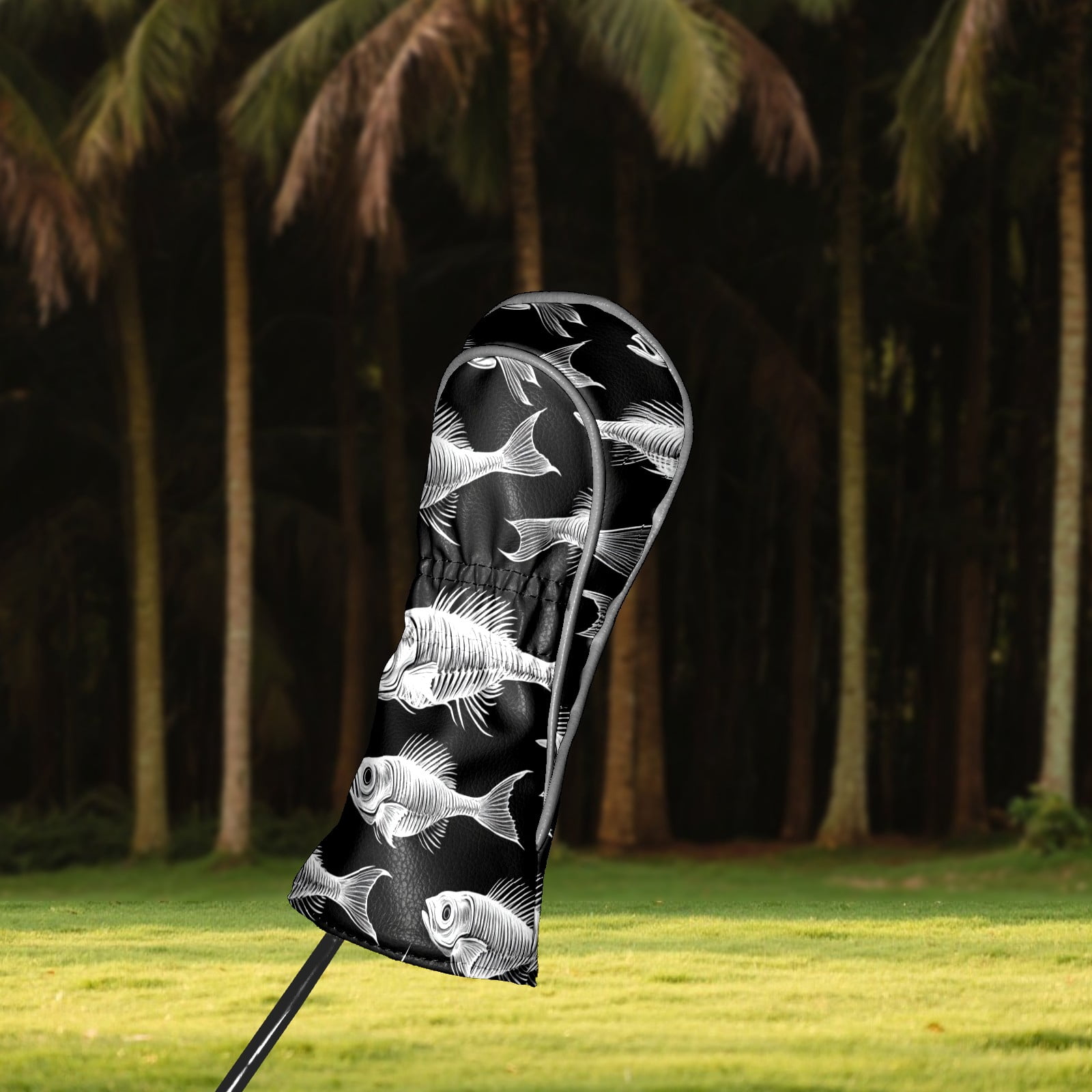 Golf Club Covers PU Leather Waterproof Head Covers for Fairway Woods Hybrids White Fishbone Pattern Unisex Fits Most Brands