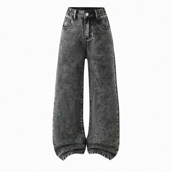 TOWED22 Girl's Bowknot Embroidery Wide Leg Denim Pants Y2k High Waist Baggy Jeans Grey,5-6 Y
