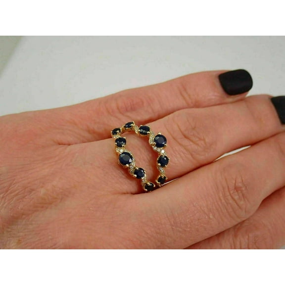 Dazzlingdaimonds Jewels 2.50 Ctw Round Cut Sapphire & White Diamond Wedding Anniversary Curved Chevron Enhancer Guard Band Ring 14K Yellow Gold Plated 925 Sterling Silver 925 Sterling Silver -10