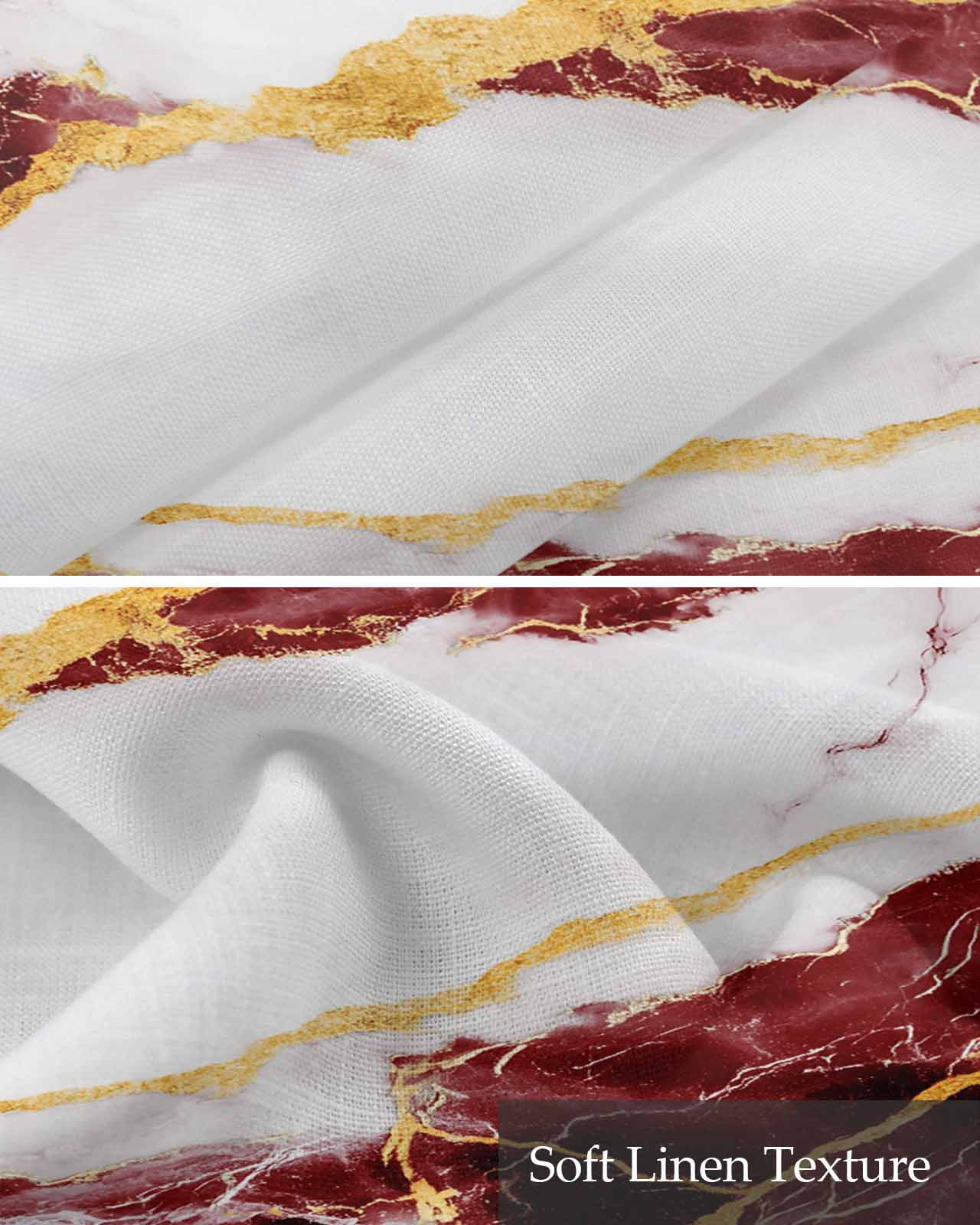 Marble Red Kitchen Valances for Windows Farmhouse Linen Window Valance Curtain for Living Room Window Treatment Gold Foil Ceramic Style Cracks Scratches Valance Rod Pocket Topper Drape, 54 x 18 Inch