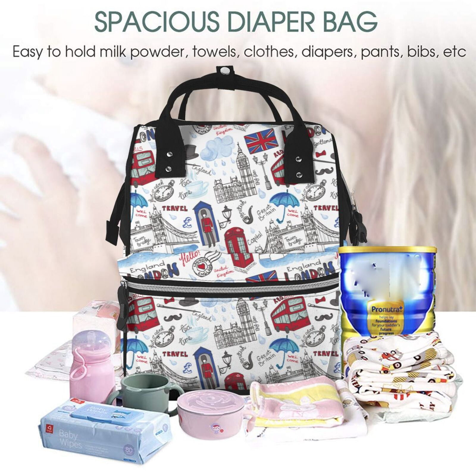 Defioc London Landmark2 for Baby Diaper Bag Backpack - Baby Bag for Boys & Girls - Diaper Backpack - Large Travel Diaper Bags- Baby Registry Search & Shower Gifts