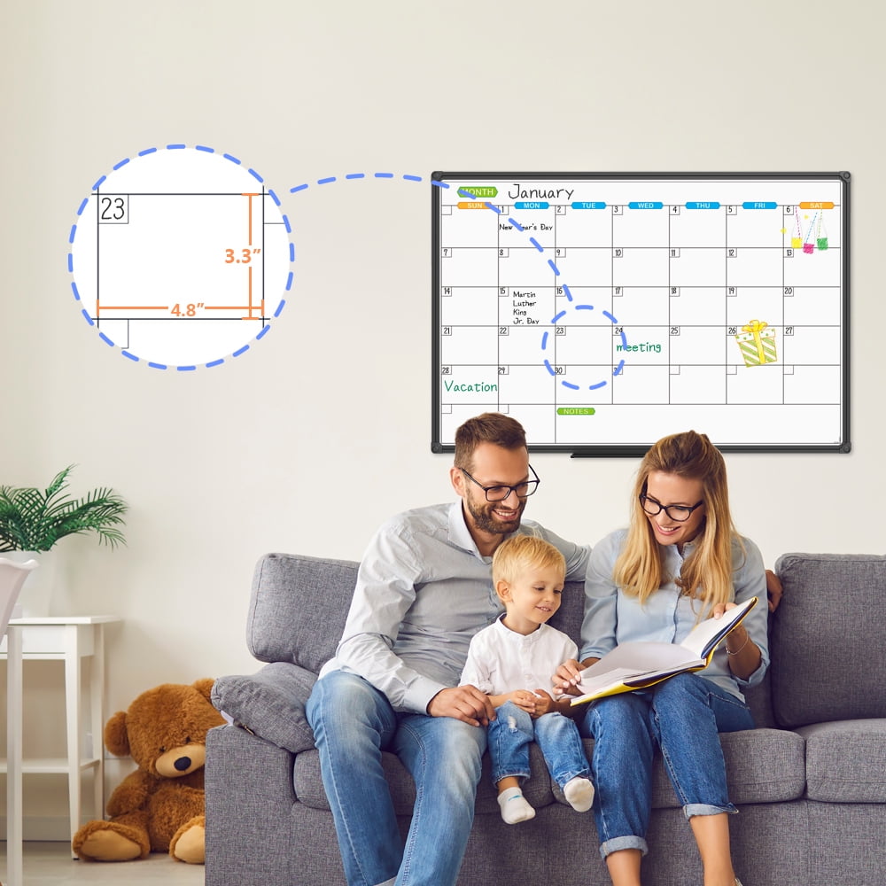 JILoffice Dry Erase Board Calendar 36" x 24" Whiteboards Schedule 3' x 2' Wall Mount Planner Board