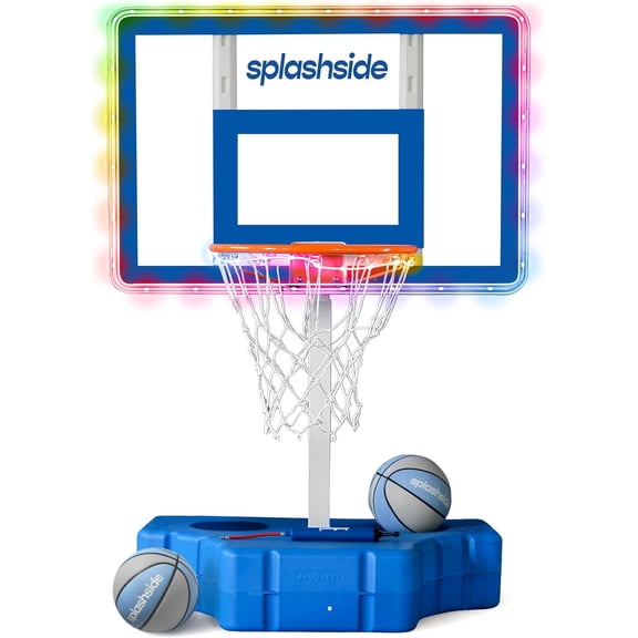 JoyBerri Pool Basketball Hoop – Adjustable Height & Rust-Resistant Poolside Basketball Goal with LED Lights, Premium Balls & Pump | Weatherproof Hoop for Kids & Adults, Indoor/Outdoor Play