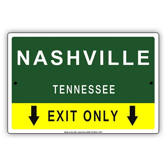 Nashville Tennessee Exit Only With Pointer Arrow Direction Way Road Signs Alert Caution Warning Aluminum Metal Sign 18"x24" Plate