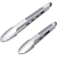 thumbnail image 1 of One Handed Stainless Steel Cooking Tongs with Scalloped Tips, Easy Operation, Soft-touch Handle, Stainless Steel Locking Grill BBQ Tongs for Thin and Thick Cut of Food(12 Inch&9 Inch S, 1 of 7