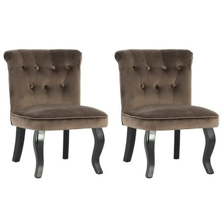 Crushed Velvet Tub Chair HOMYCASA Small Size 2PCS Crushed Velvet Accent Chair French Style Soft Velvet Seat &Back Rest Black Rubber Wood Leg ,Brown ()
