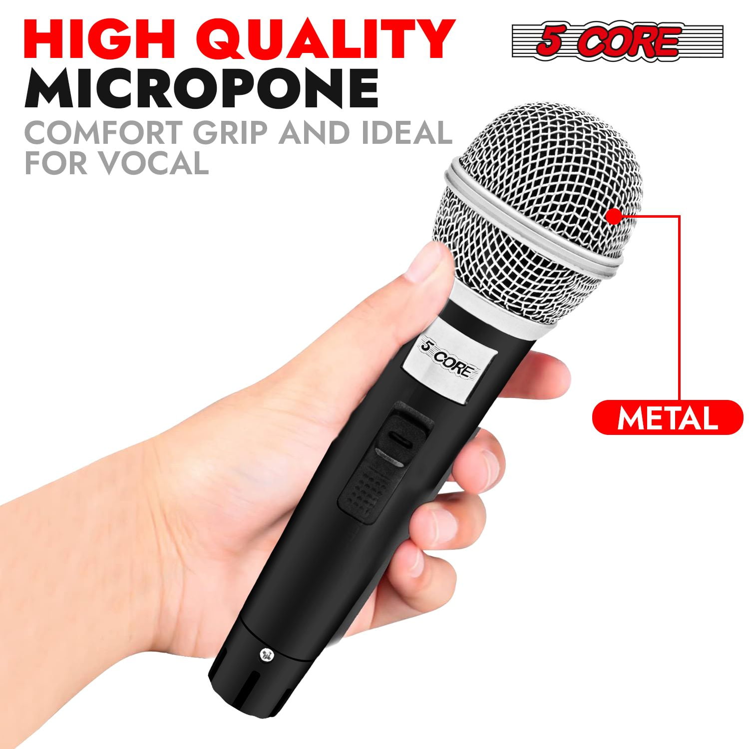 Professional Cardioid Dynamic Vocal Microphone with On/Off Switch & XLR Cable for Karaoke, Live Singing, and Public Speaking