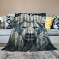 thumbnail image 2 of ONETECH Gold Lion Sherpa Blanket Lion Head Fleece Blanket African Safari Animals Blanket Throw For Kids Boys Juvenile Adults Lions Pattern Printed Fuzzy Blanket Sofa Decor Twin Champagne Black, 2 of 6