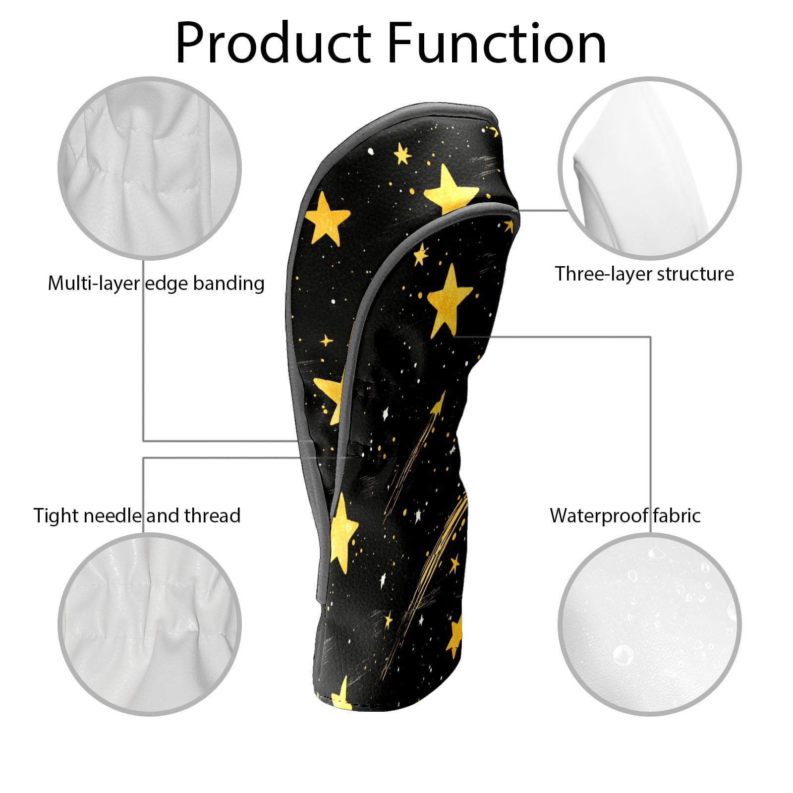Golf Club Covers PU Leather Waterproof Head Covers for Fairway Woods Hybrids Golden Shooting Star