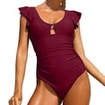 thumbnail image 1 of Gibobby Bañador de una pieza 2023 Traje de baño para mujer Triángulo Traje de baño Manga con volante Delgado Sólido Cuello colgante Sexy(Rojo,G), 1 of 4