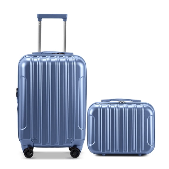 Zimtown 2 Piece Luggage Set, 20" Carry-On Expandble ABS PC Luggage Hardside Lightweight Suitcase, 14" Mini Cosmetic Cases, Blue