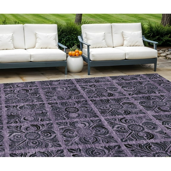 HomeRoots 589312 9 x 12 ft. Medallion Washable Indoor & Outdoor Rectangle Area Rug, Purple, Plum & Charcoal