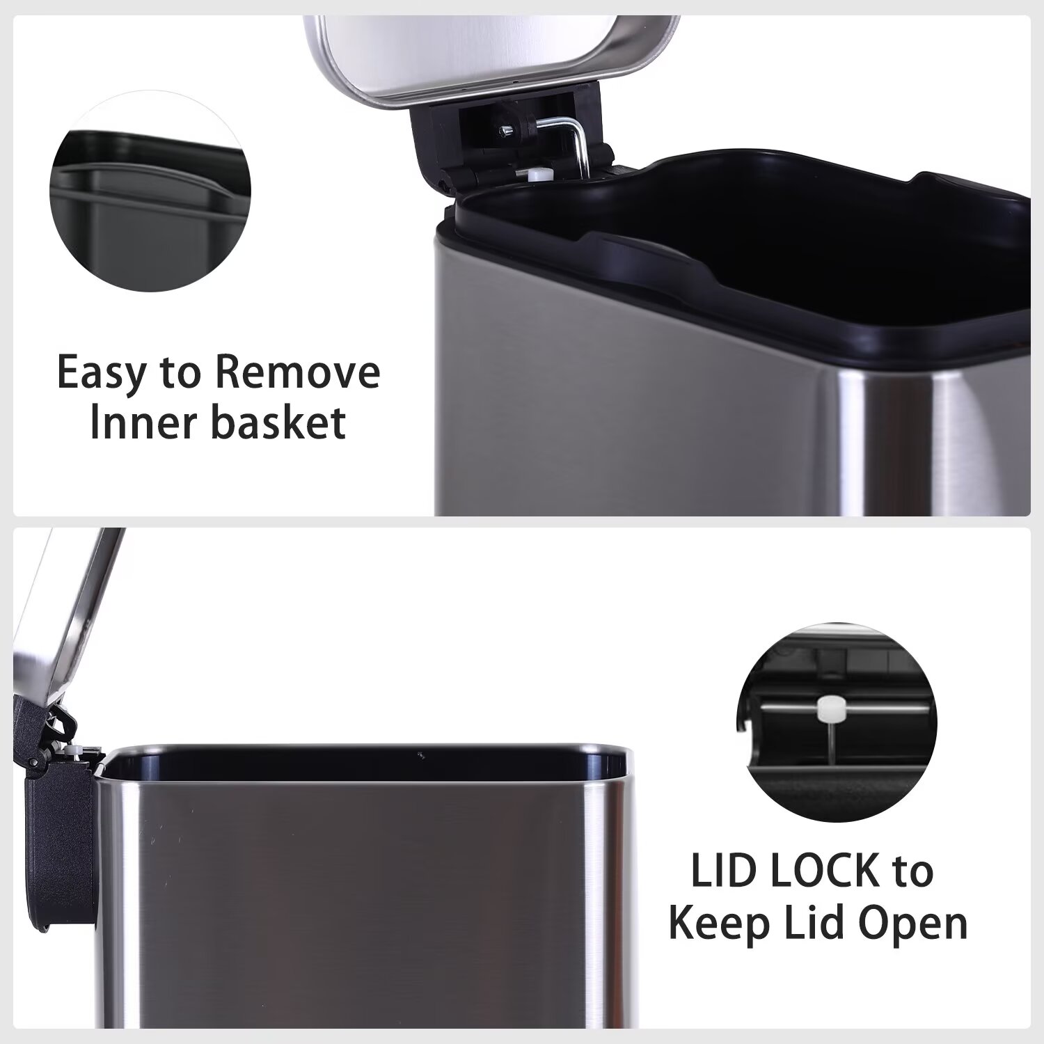 YRLLENSDAN,Stainless Steel Kitchen Trash Cans,Small Trash Can with Lid,Bathroom Trash Cans,Removable Bucket,with Foot Pedal,1.3 Gallon,SS