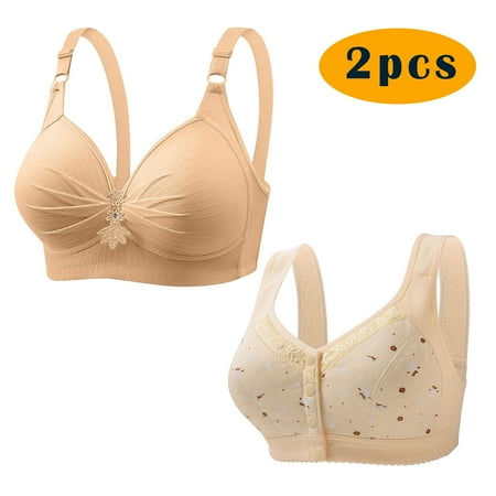 Itsame 2 Pack Everyday Casual Bra Set Womens Full Support Bra Breathable Wireless Comfort Bralette Beige Size L