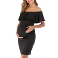thumbnail image 4 of Sonducket Vestido de mujer Vestido de manga corta con hombros descubiertos Vestido de embarazada Falbala Tela de verano Prendas para la parte inferior del cuerpo negro SG, 4 of 6