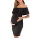 thumbnail image 5 of Vestido de mujer Vestido de embarazada de manga corta con hombros descubiertos Falbala Summer Cloth, Negro, M Speravity AP002176-06, 5 of 7