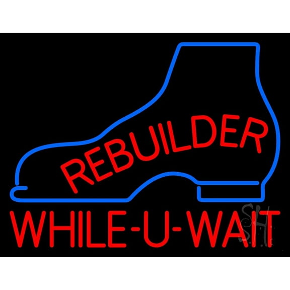 Rebuilder While You Wait LED Neon Sign 24 x 31 - inches, Black Square Cut Acrylic Backing, with Dimmer - Bright and Premium built indoor LED Neon Sign for store interior Décor, Storefront.