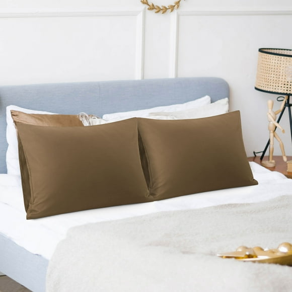 PiccoCasa 2 Paquetes de Fundas de Almohada de Microfibra con Cierre de Sobre, Marrón Estándar