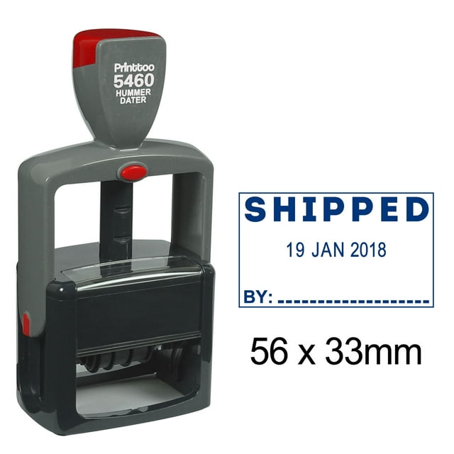 Printtoo With Shipped By Text Heavy Duty Dater Stamp Self Inking Office Document Date Rubber Stamp-Blue