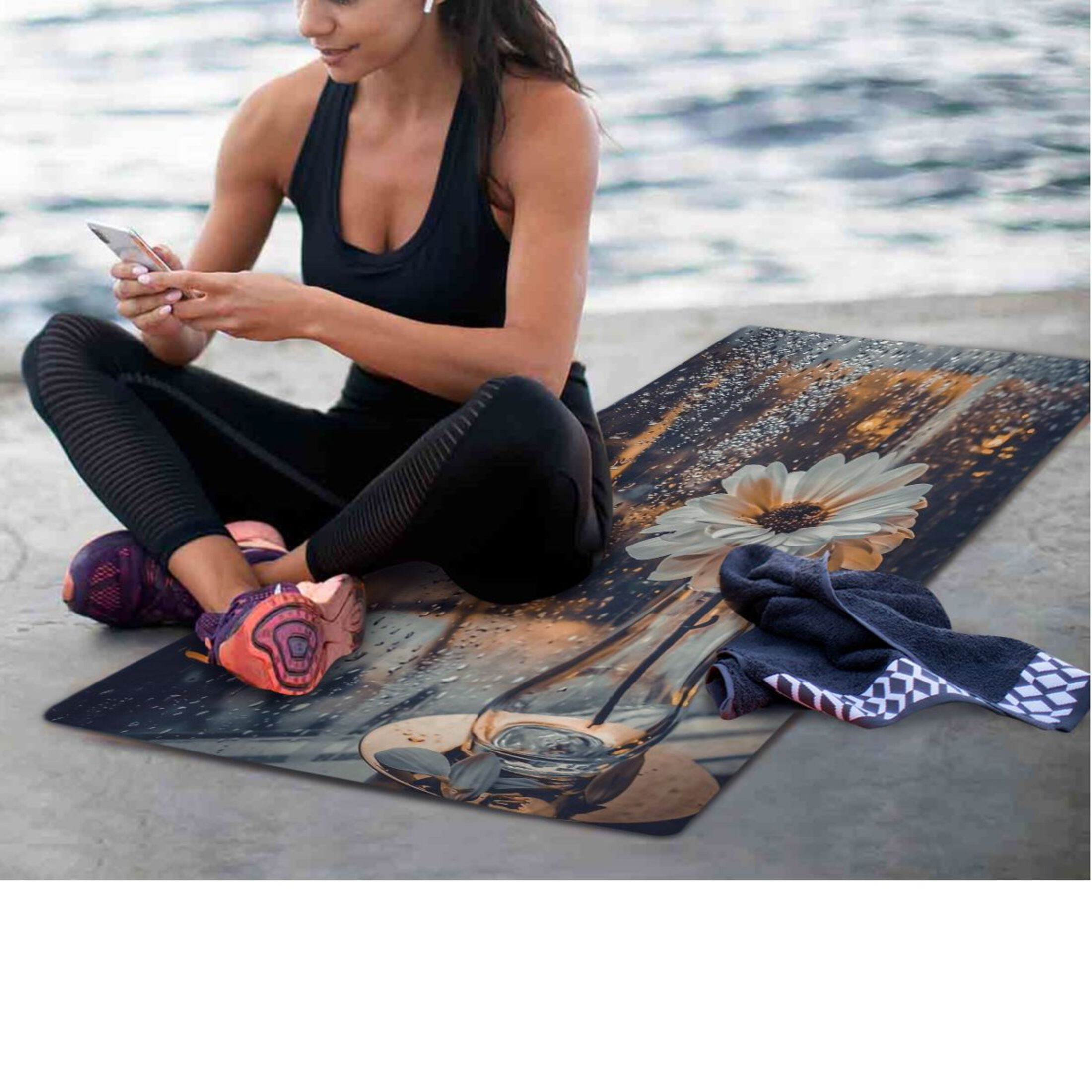 BZSMCE Yoga Mat Women Fitness Mat Rainy Window with Daisy Pattern
