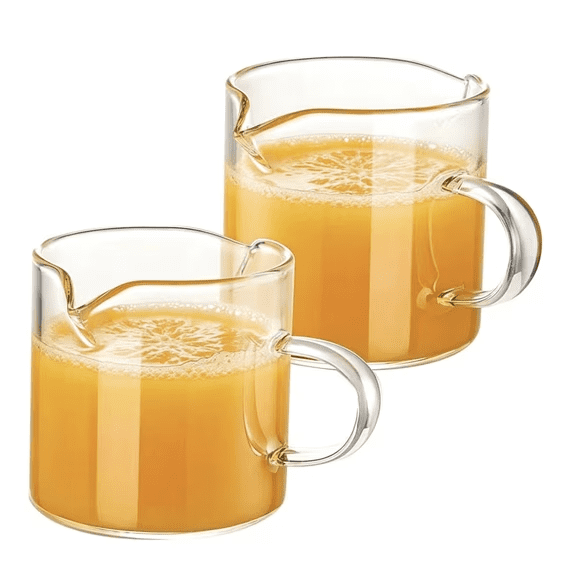 Ausign Espresso Cups Set of 2, 4 OZ Double Spouts Cups, Espresso Shot Glasses, Milk Cup with Handle, Clear Glass, Espresso
