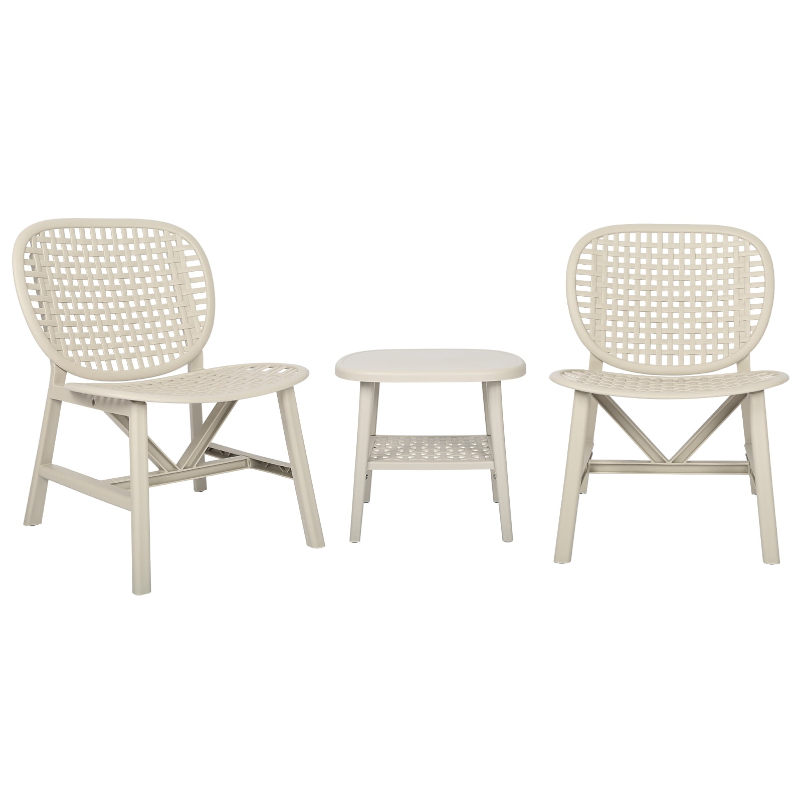 Aimee Lii 3 Pieces Hollow Design Retro Patio Table Chair Set, Outdoor All Weather Conversation Bistro Set with Open Shelf, Lounge Chairs, Widened Seat for Balcony Garden Yard, White Aimee Lii 3 Pieces Hollow Design Retro Patio Table Chair Set, Outdoor All Weather Conversation Bistro Set with Open Shelf, Lounge Chairs, Widened Seat for Balcony Garden Yard, White