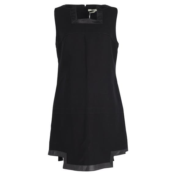 Pre-Owned Fendi Sleeveless Leather Trimmed Dress in Black Wool