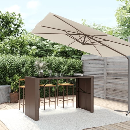 Aibecy Bar Table with Glass Brown 72.8 x31.5 x43.3  Poly Rattan