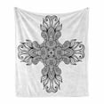 thumbnail image 1 of Celtic Soft Flannel Fleece Throw Blanket, Royal Old Celtic Knot Pattern with Curled Lace Leaf Renaissance Times Art, Cozy Plush for Indoor and Outdoor Use, 70" x 90", Black White, by Ambesonne, 1 of 6