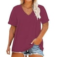 thumbnail image 2 of Red Women's Short Sleeve T-shirt, Plus Size V Neck T Shirts Women Short Sleeve Tops Casual Summer Tshirts Loose Fit Tee,Women's Short sleeve T-shirt 4XL, 2 of 5