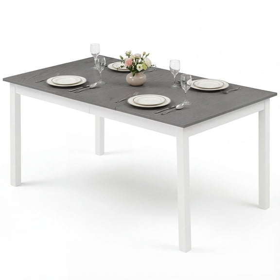 Gymax 60'' Rectangular Dinner Table w/Solid Rubber Wood Legs for Kitchen Dining Room Gray & White