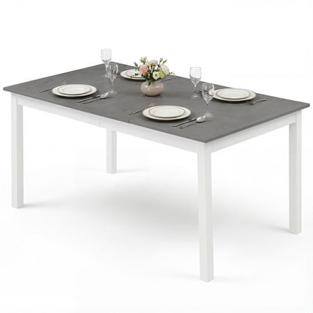 Gymax 60 Rectangular Dinner Table w/Solid Rubber Wood Legs for Kitchen Dining Room Gray & White