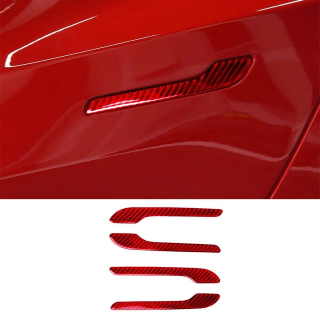 Real Bright Soft Car Interior Carbon Fiber Sticker DecorationRed Carbon Fiber Side Door Handle Cover Accessories For Tesla Model Y 17-22Auto Car Protection Interior Accessories