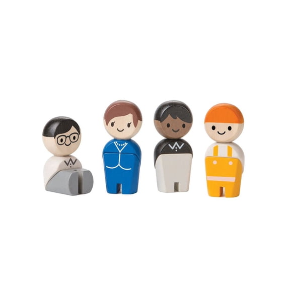 PlanToys® Wooden Dollhouse Tradesman Figure Set | 4 Poseable 1:12 Scale Dollhouse People | Montessori Career and Role Play Figurines | Eco Friendly Sustainable Wooden Toy