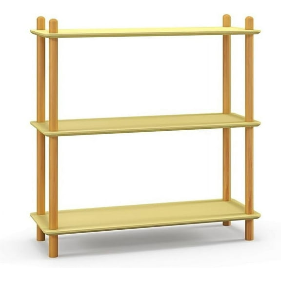 Kinbor 3-Tier Bamboo Freestanding Shelf Unit, Multifunctional Open Shelf Bookcase Display Stand, Yellow