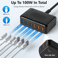 thumbnail image 5 of 100W USB C Charger Block, 6 Port Type USB C Charging Station USB Hub Block Cube,USB C Wall Charger Power Strip Adapter Plug for iPad iPhone 17 16 15 14 13 12 Pro Max Pixel Note Galaxy, 5ft Cord, 5 of 7