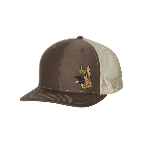 Men's Embroidered German Shepherd Head Dog Breed Mesh Back Trucker Hat, Brown/Khaki
