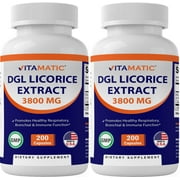 2 Pack Vitamatic DGL Licorice 10:1 Extract 380 mg (3800mg Equivalent of Licorice Root) - 10X Stronger - Supports Healthy Digestive & Respiratory Functions - 200 Ct