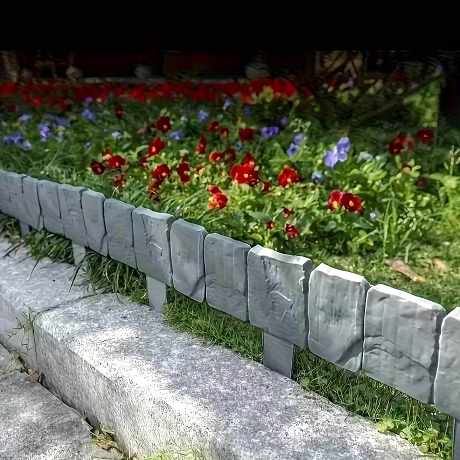 30Pcs 9.84'' L x 9.06'' H Garden Edging Border Landscape Edging Lawn Garden Fence with Gloves Decorative Landscape Border Length Landscaping for Lawn Flower Bed Yard Gray